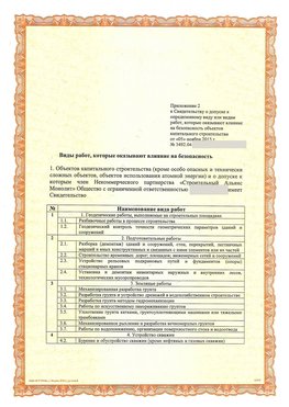 Приложение к свидетельству о допуске к определенному виду или видам работ Минусинск СРО в строительстве